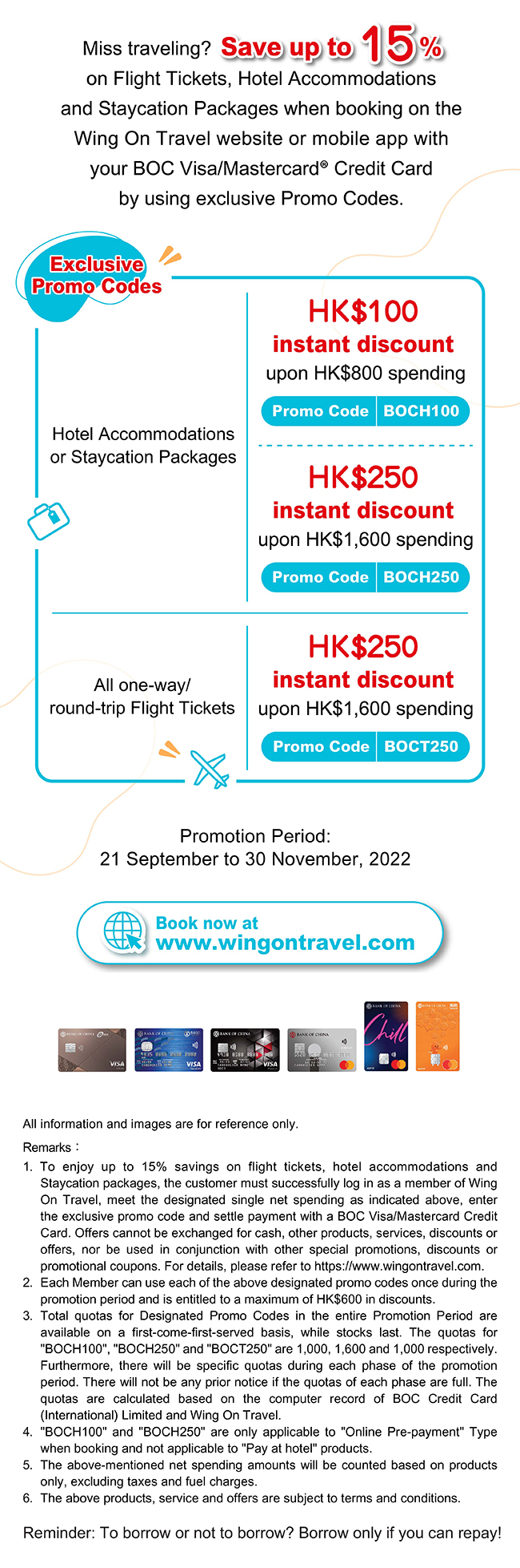 Up to 15 Savings at Wing On Travel Credit Card Bank of China (Hong