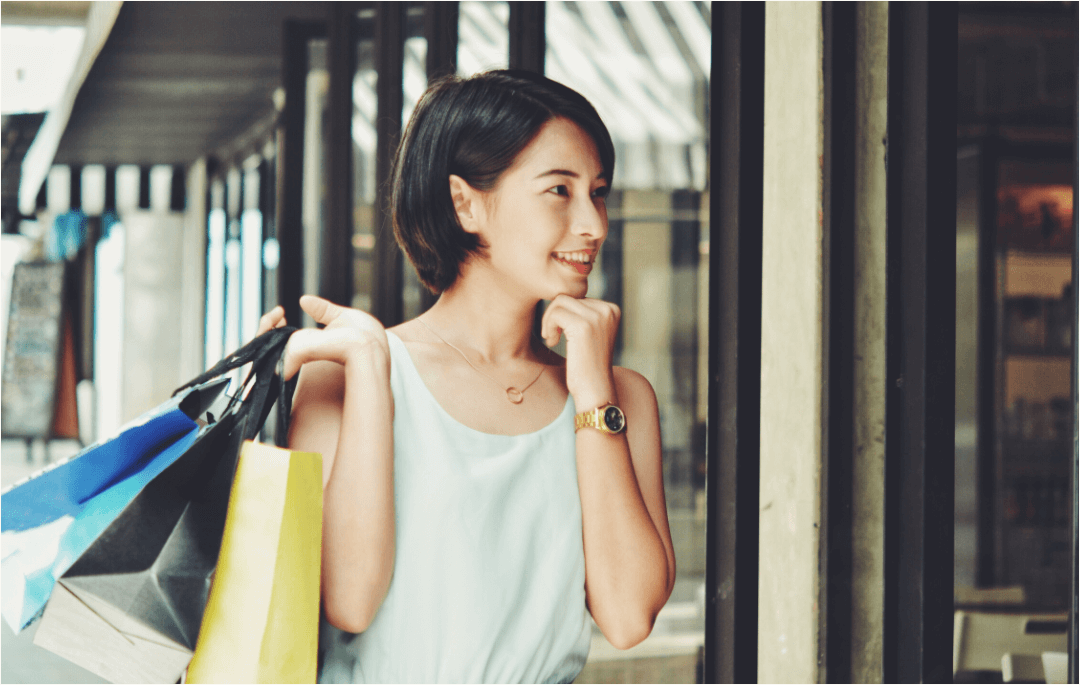 Asia shopping. Woman holding Bag.