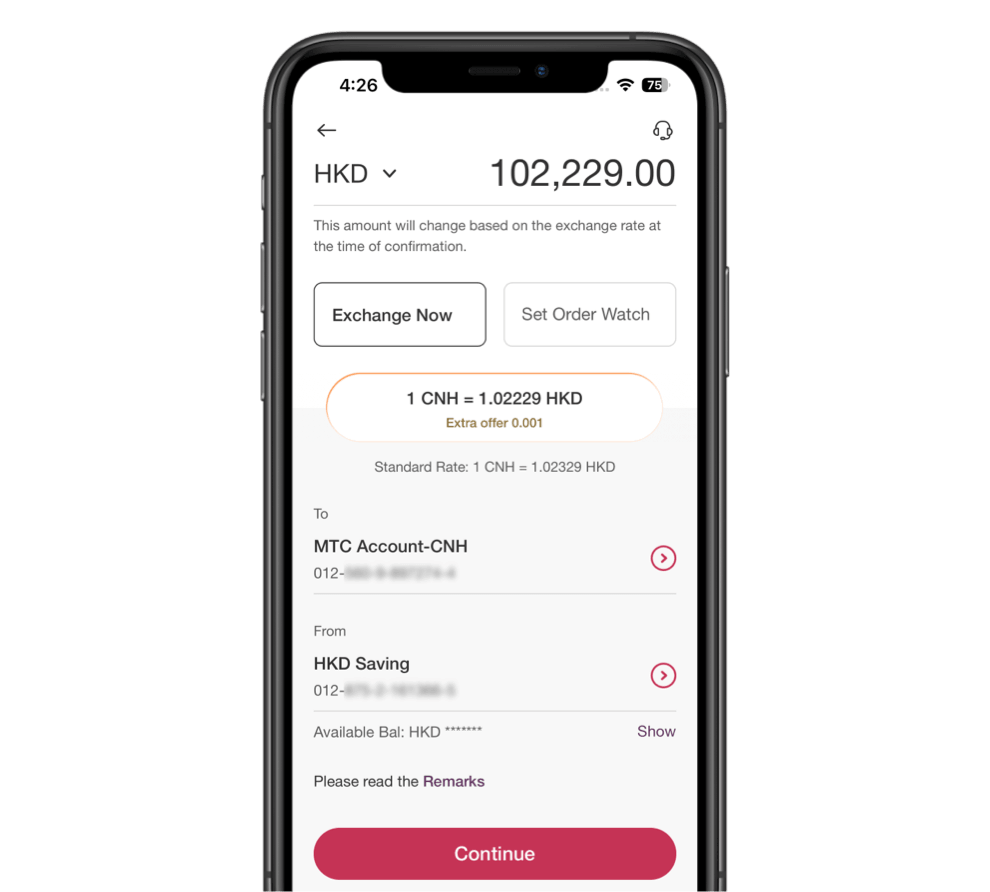 Select deposit account and withdrawal account.