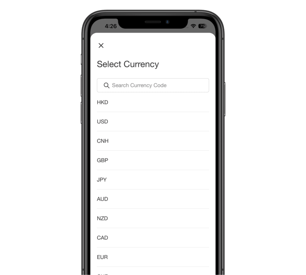 Select or Search Currency