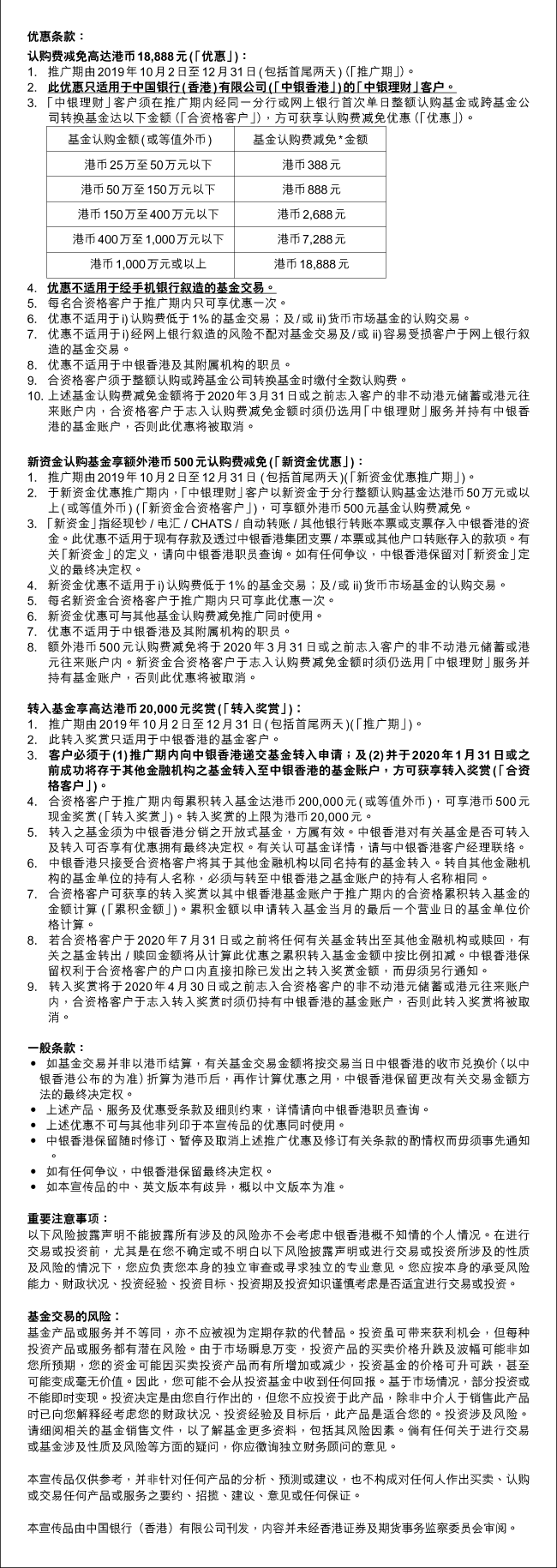 基金客户专享精彩礼遇| 中国银行(香港)有限公司