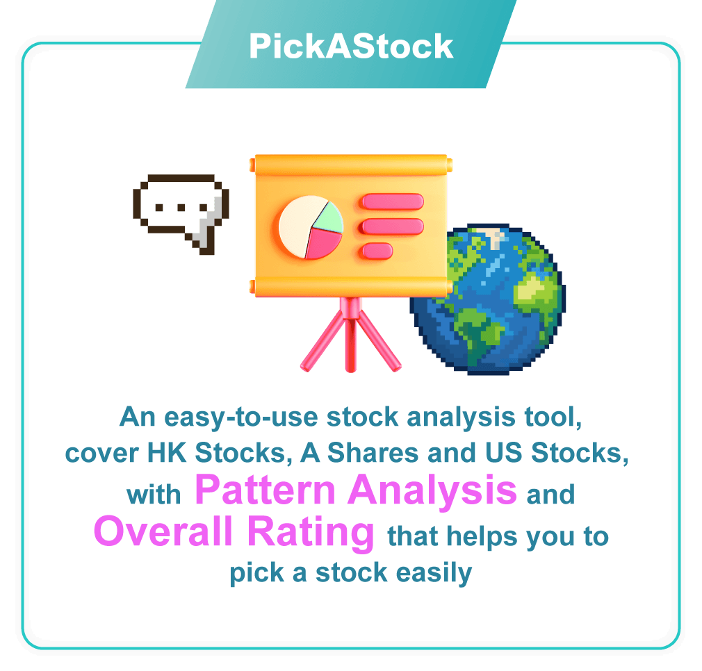 PickAStock An easy-to-use stock analysis tool, it analyses HK Stocks, A Shares and US Stocks with Pattern Analysis and Overall Rating that helps you to pick a stock easily