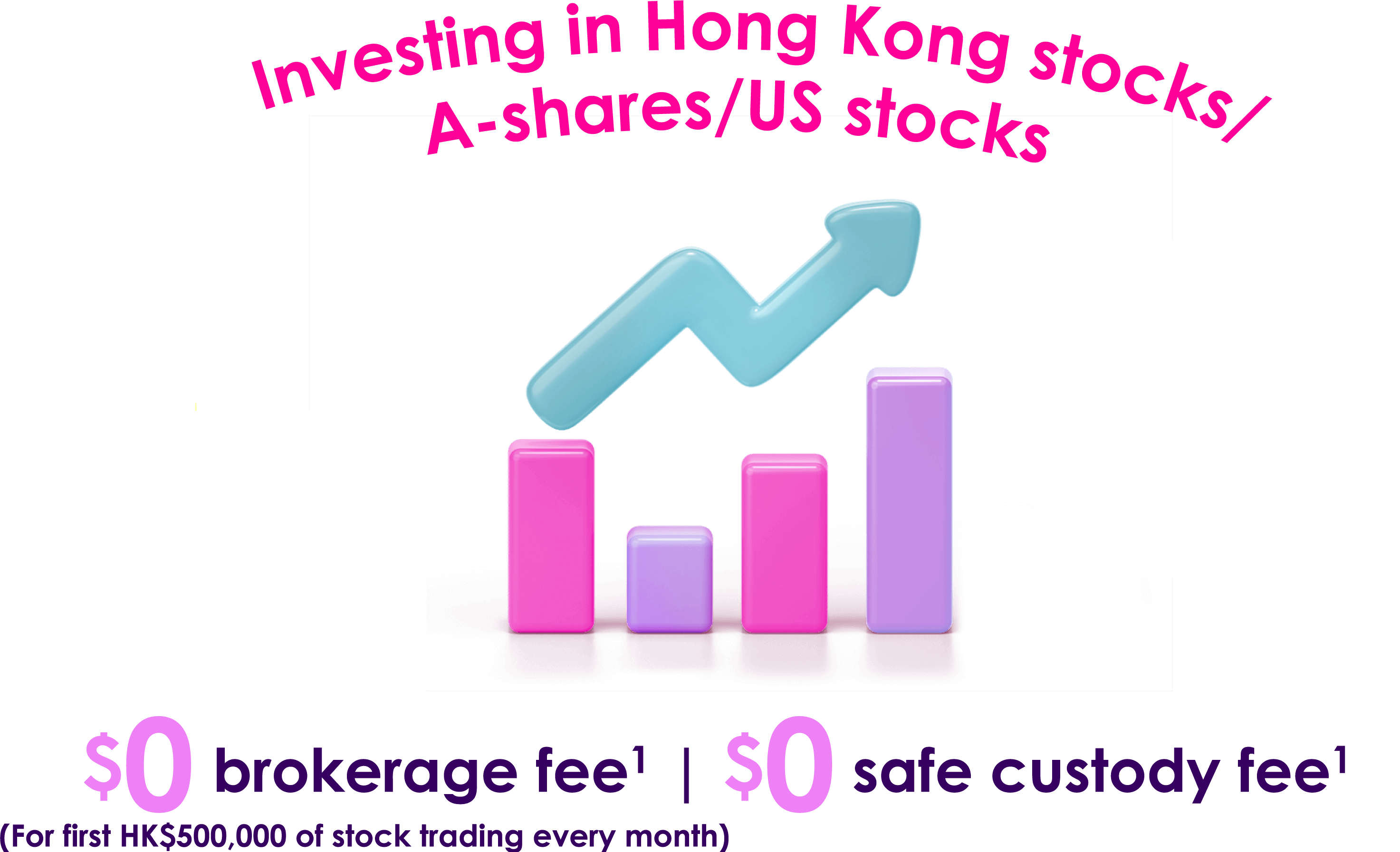 Investing in Hong Kong stocks/A-shares/US stocks HK$0 brokerage fee (for first HK$500,000 of stock trading every month) HK$0 safe custody fee