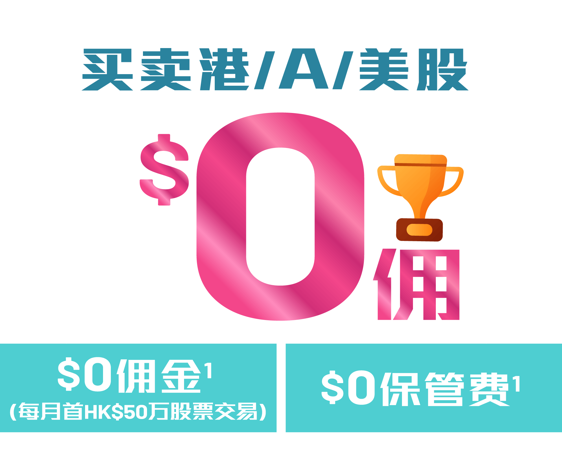 买卖港/A/美股 HK$0佣金1（每月首HK$50万股票交易）HK $0保管费1
