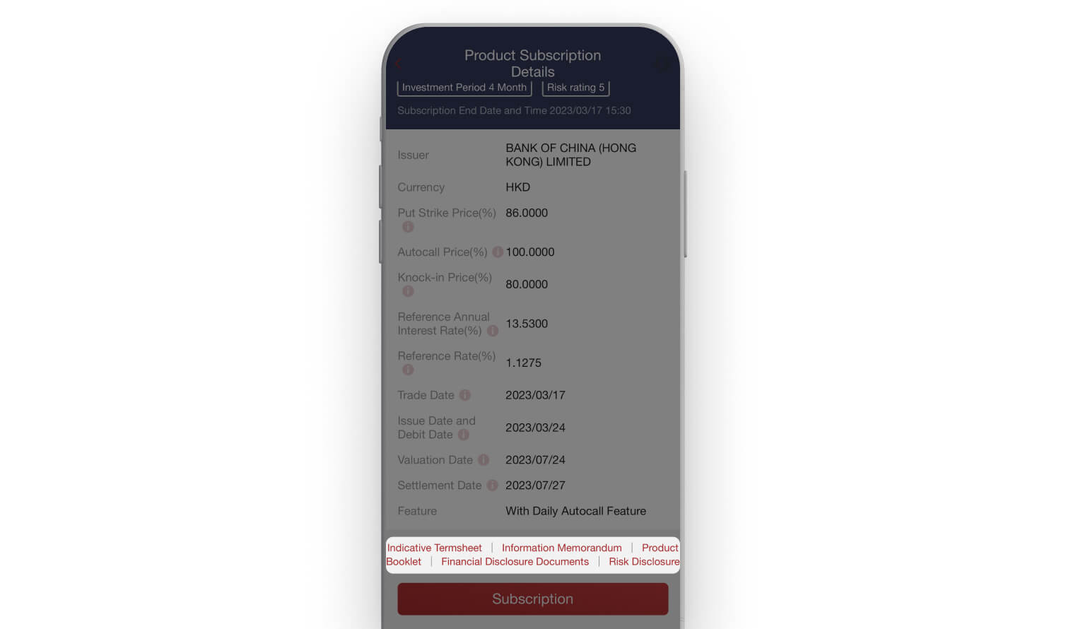 Read the product subscription details and offering documents
